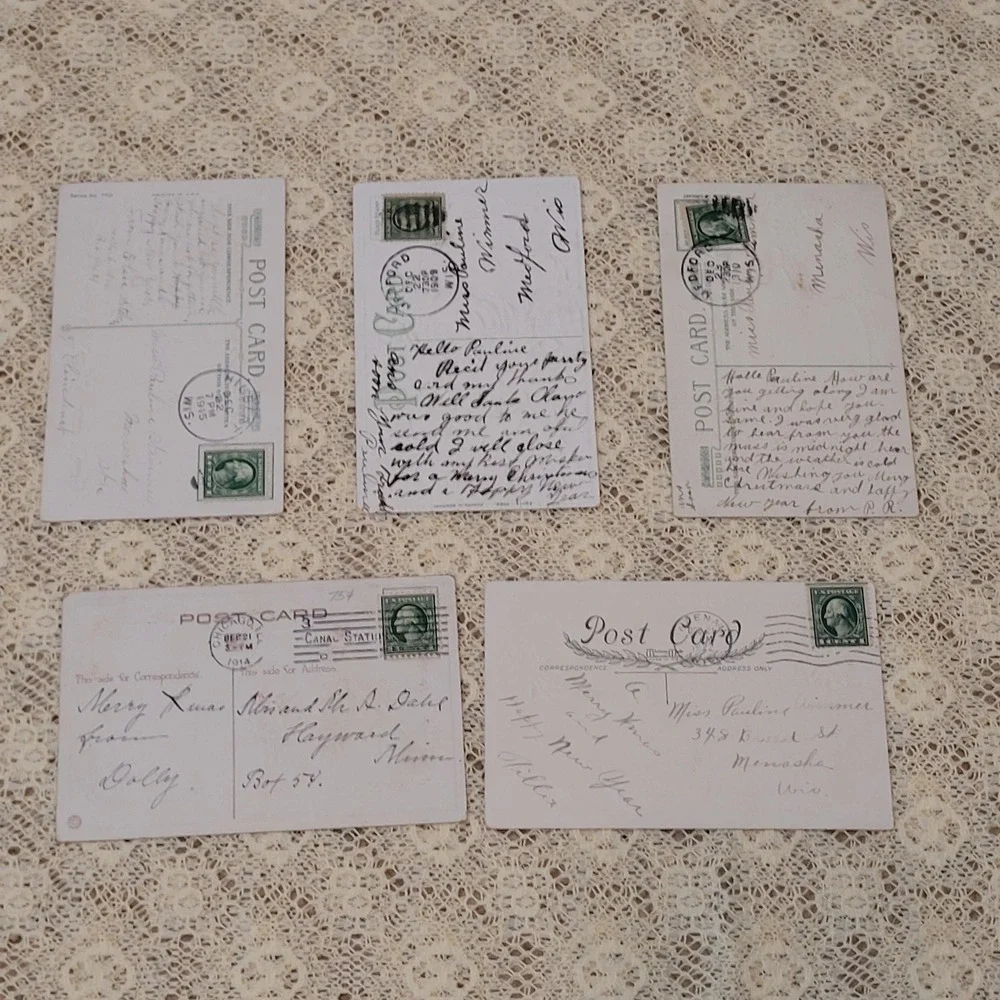 Vintage Christmas Post‎ Cards from 1900s Junk Journal Scrapbook Holiday Lot of 5